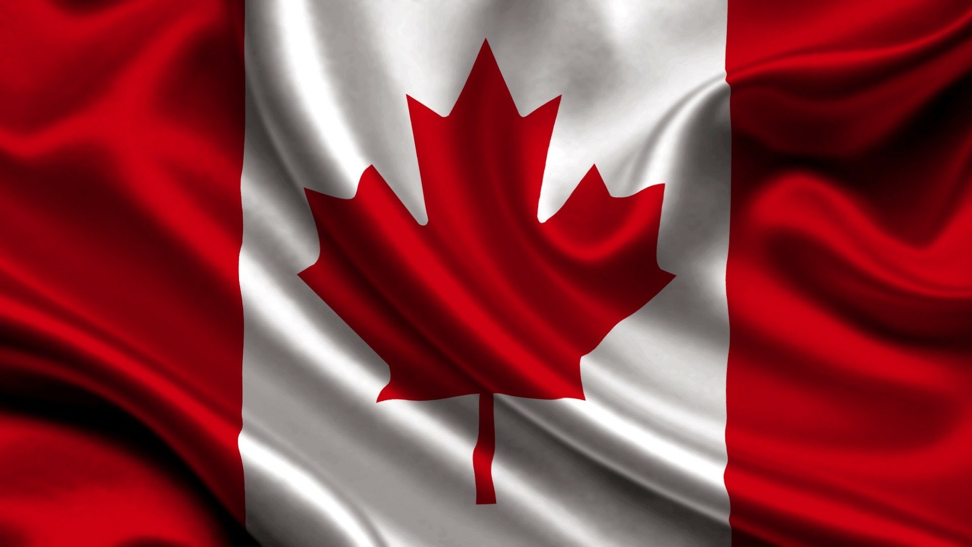 The Canadian flag waving against the sky