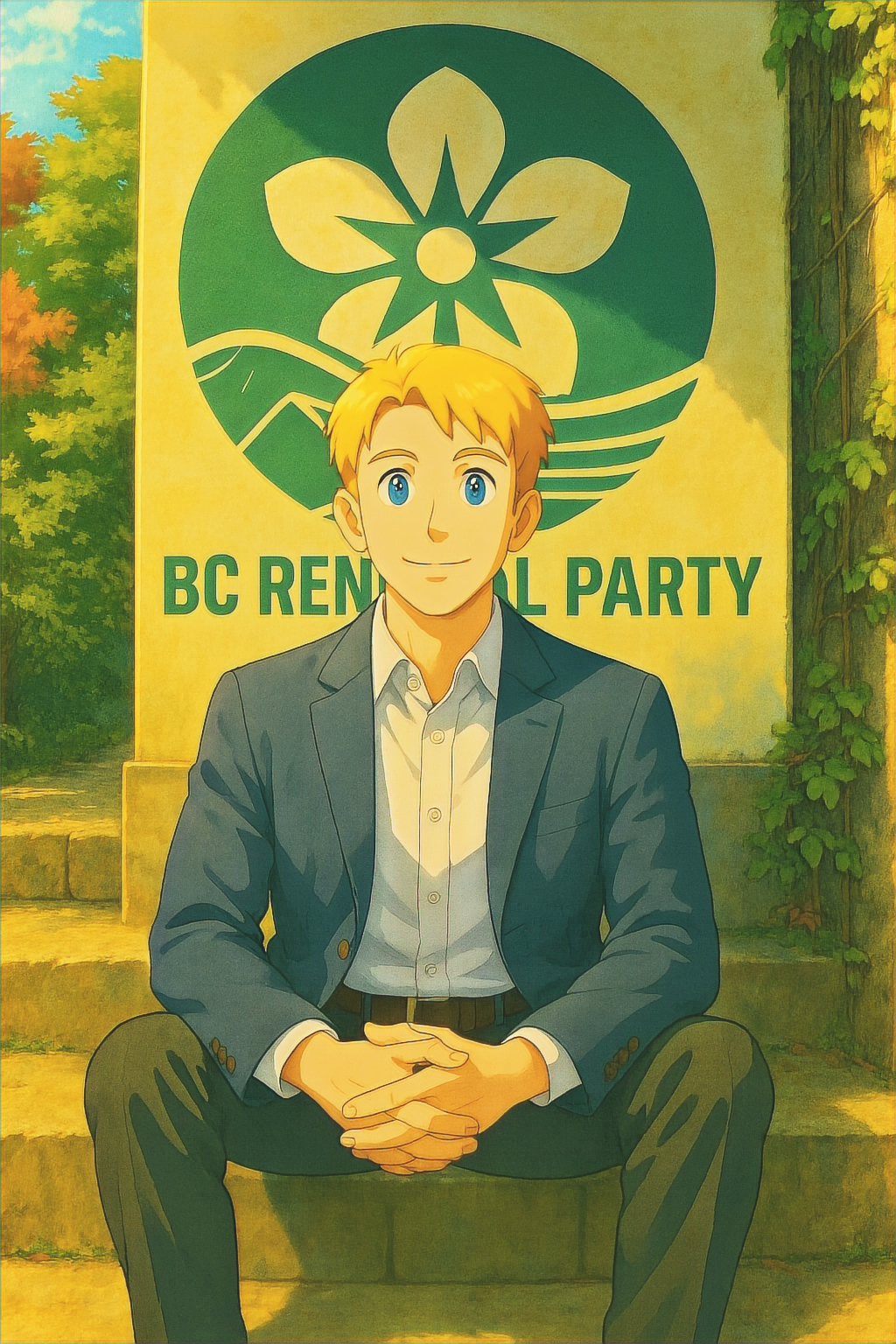 Illustrated portrait of Tristan Tolley, founder of the BC Renewal Party